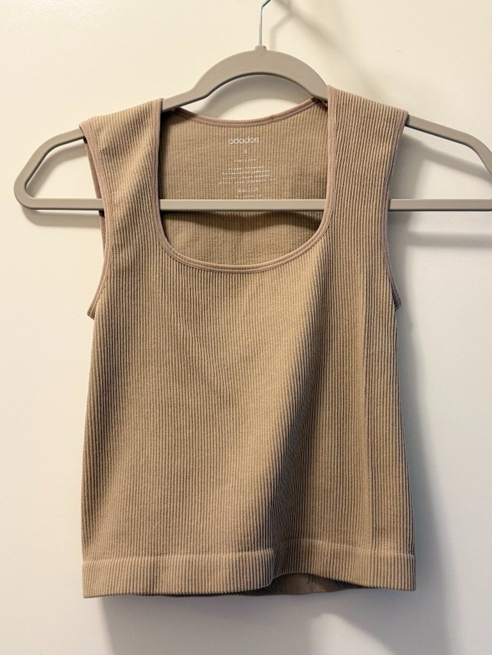 ODODOS Women’s Small Taupe Ribbed Square-Neck Cropped Tank Top